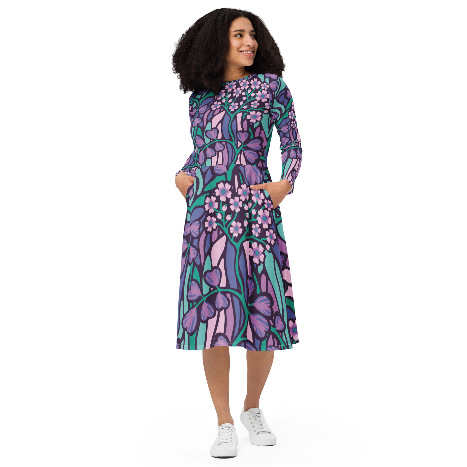 Purple Floral Midi Dress - Large Violet Blooms - Size Xs | Tag & Stitch Purple Floral Midi Dress - Large Violet Blooms - Size Xs | Tag & Stitch