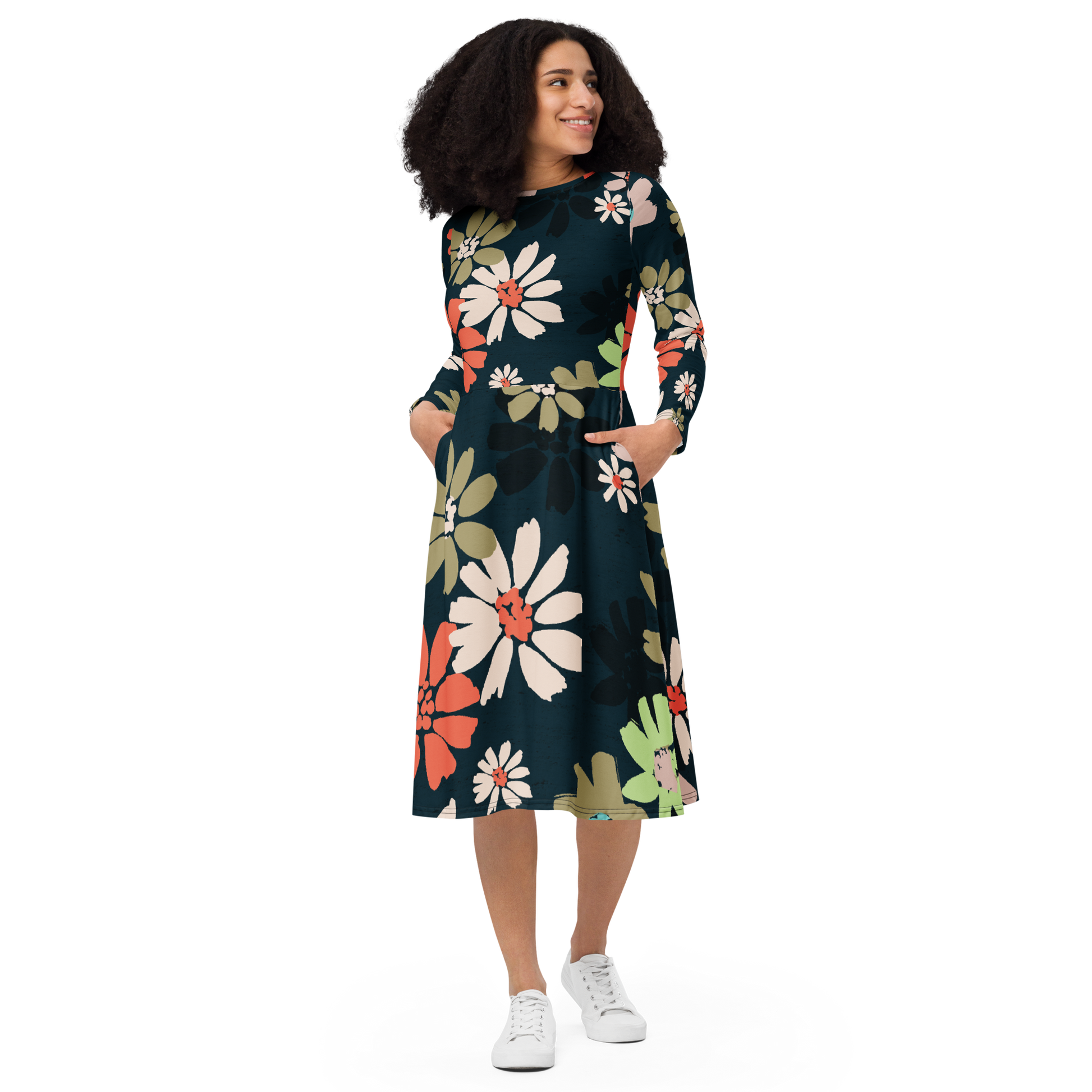 Navy Floral Midi Dress - Oversized Botanical Blooms - Size XL | Tag & Stitch Navy Floral Midi Dress - Oversized Botanical Blooms - Size XL | Tag & Stitch
