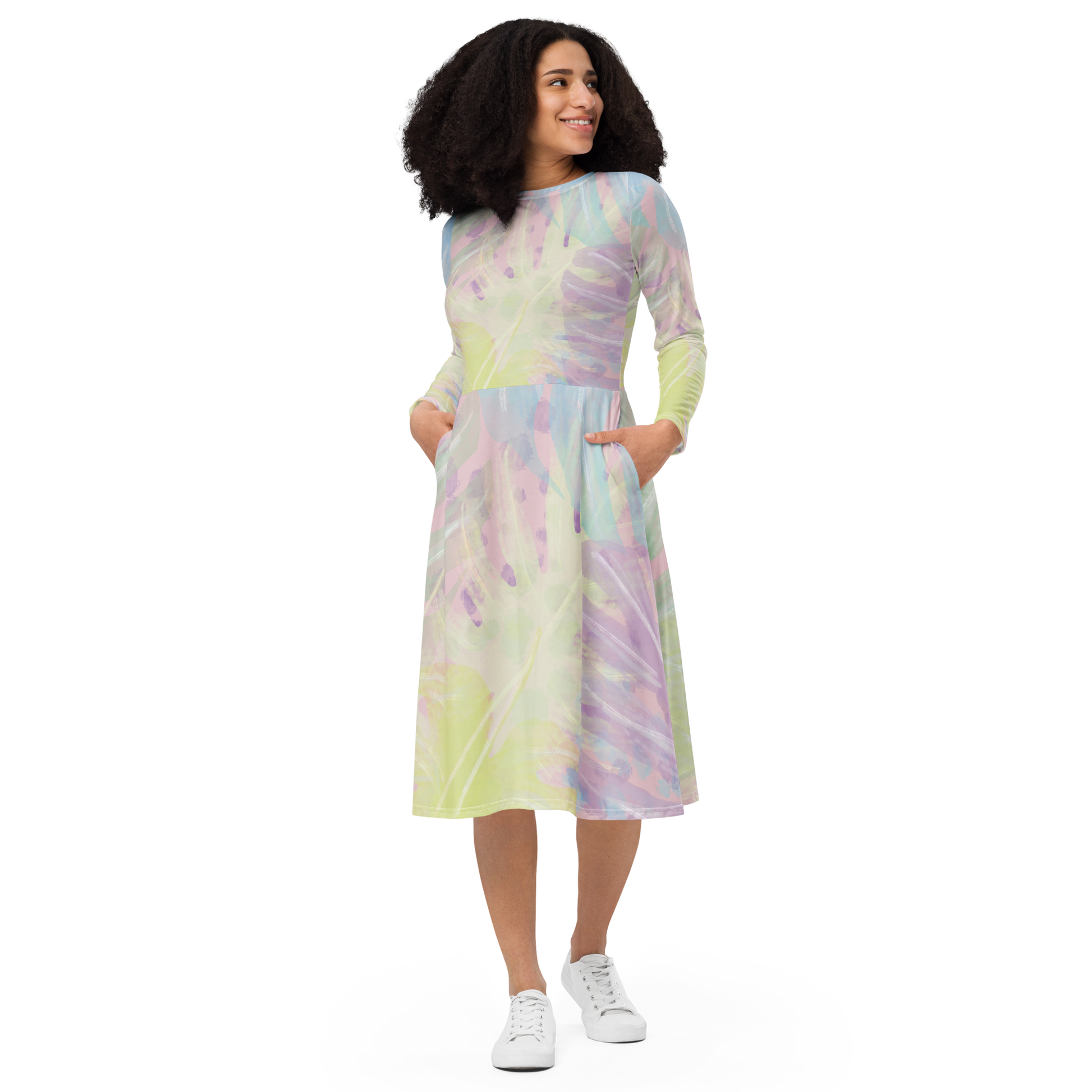 pastel long sleeve midi dress Wild Meadow Magic Midi Dress
