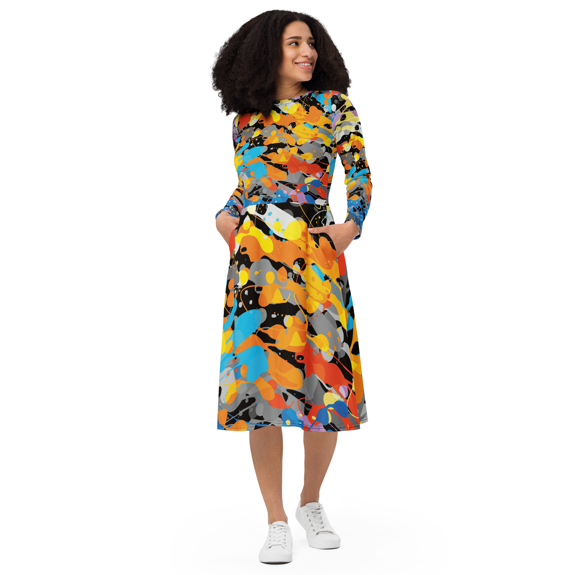 Abstract Print Midi Dress - Orange Artistic Pattern - Size XL | Tag & Stitch Abstract Print Midi Dress - Orange Artistic Pattern - Size XL | Tag & Stitch