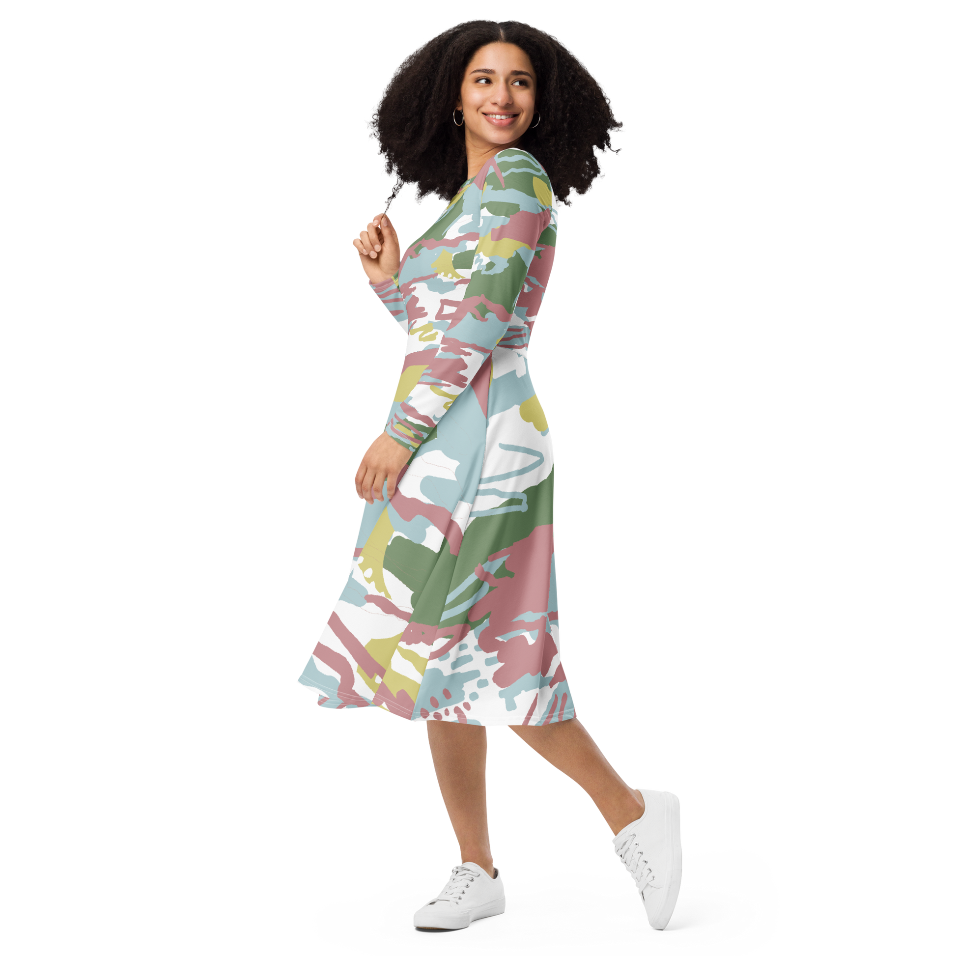 Green Pink Camo Dress - Abstract Midi Comfort - Size XL | Tag & Stitch Green Pink Camo Dress - Abstract Midi Comfort - Size XL | Tag & Stitch