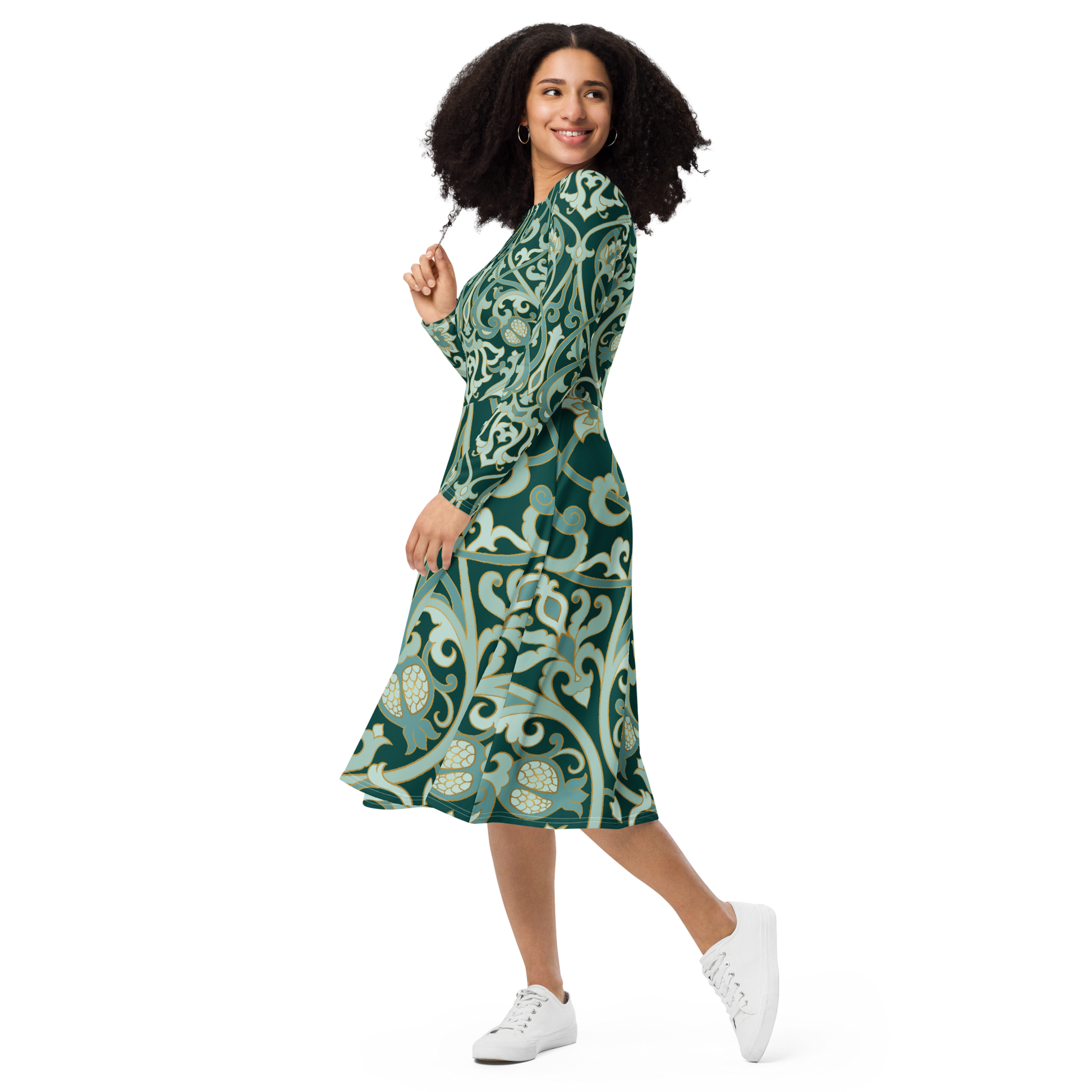 Green Abstract Midi Dress - Swirl Pattern Jersey - Size XL | Tag & Stitch Green Abstract Midi Dress - Swirl Pattern Jersey - Size XL | Tag & Stitch