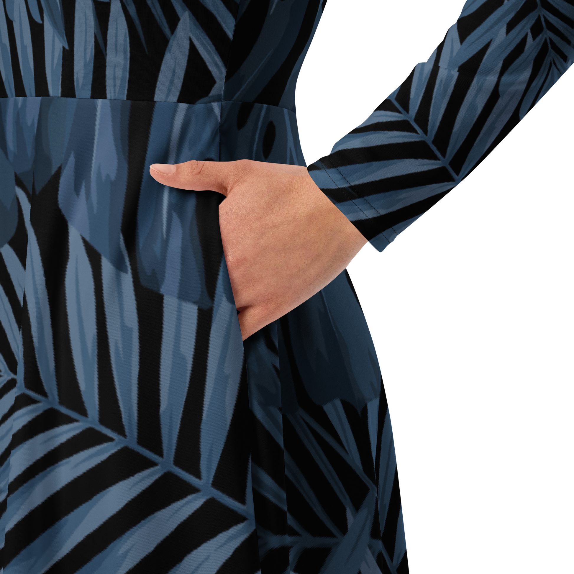 Navy Palm Midi Dress - Blue Abstract Pattern - Size XS | Tag & Stitch Navy Palm Midi Dress - Blue Abstract Pattern - Size XS | Tag & Stitch