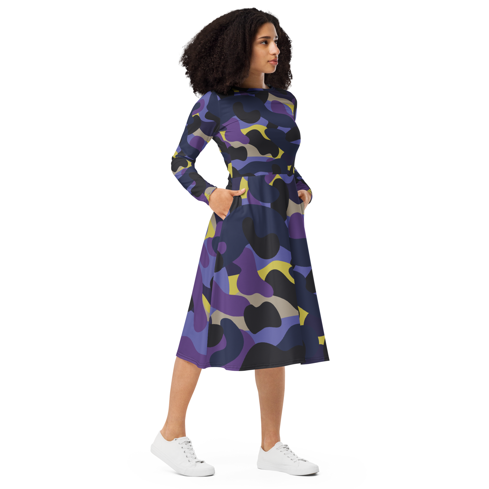 Purple Camouflage Midi Dress - Urban Abstract Print - Size L | Tag & Stitch Purple Camouflage Midi Dress - Urban Abstract Print - Size L | Tag & Stitch