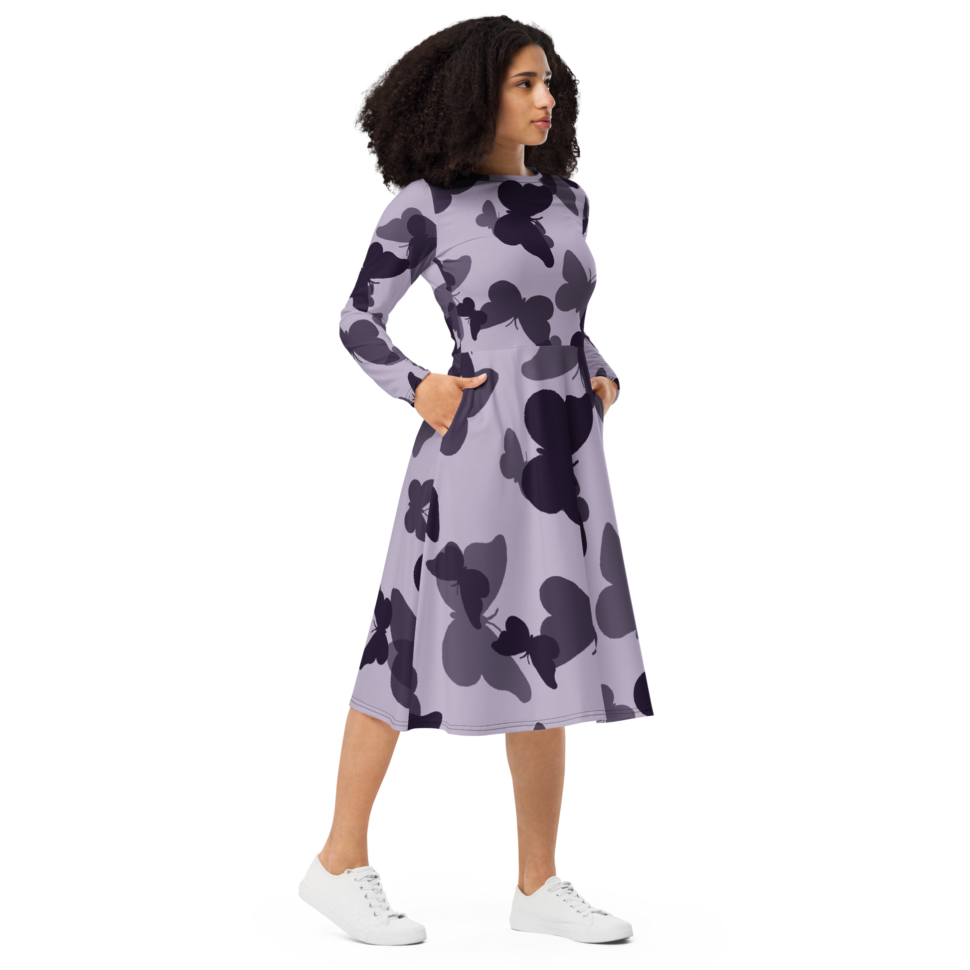 Purple Butterfly Midi Dress - Large Shadow Butterflies - Size XL | Tag & Stitch Purple Butterfly Midi Dress - Large Shadow Butterflies - Size XL | Tag & Stitch