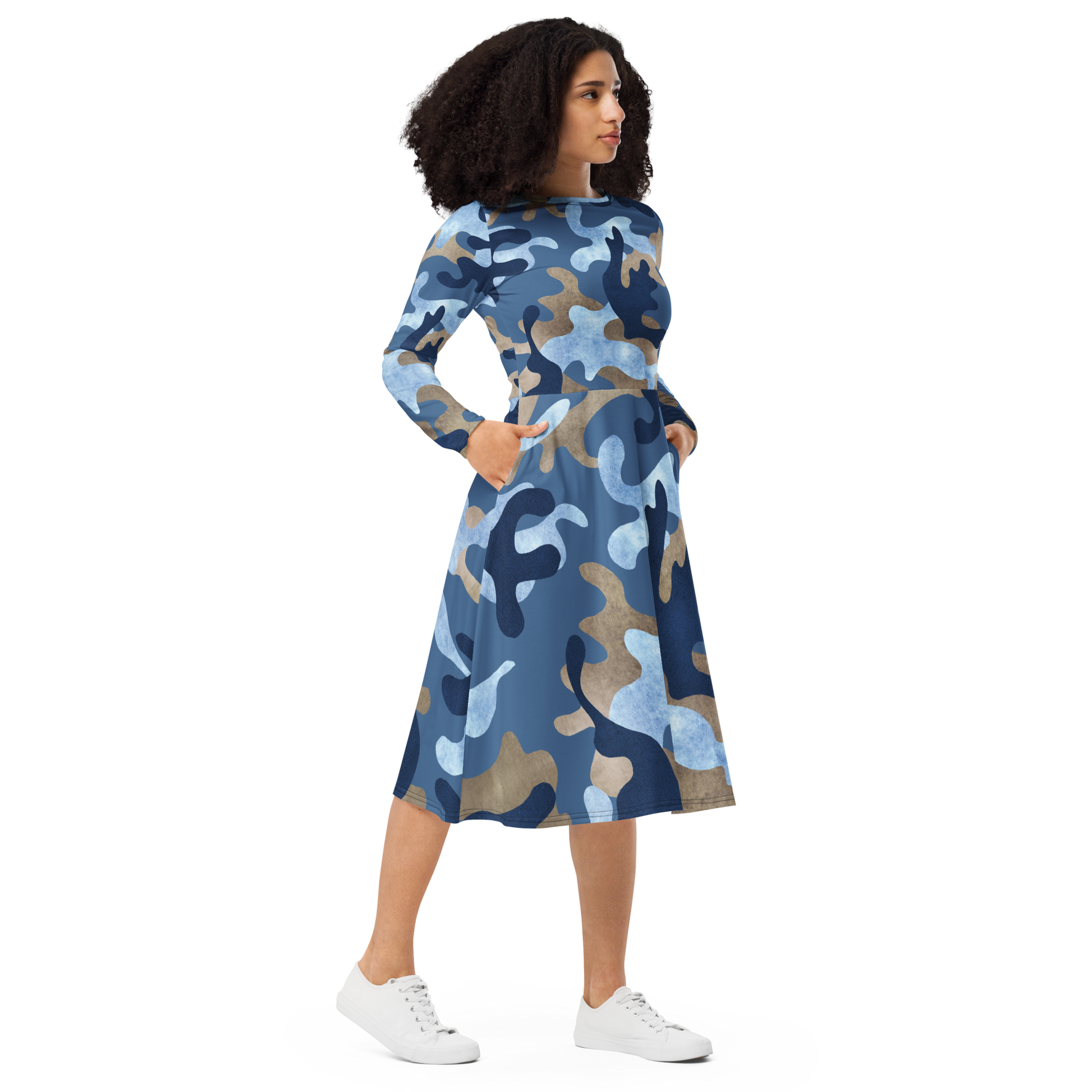 Blue Camouflage Midi Dress - Abstract Jersey Fall - Size XL | Tag & Stitch Blue Camouflage Midi Dress - Abstract Jersey Fall - Size XL | Tag & Stitch