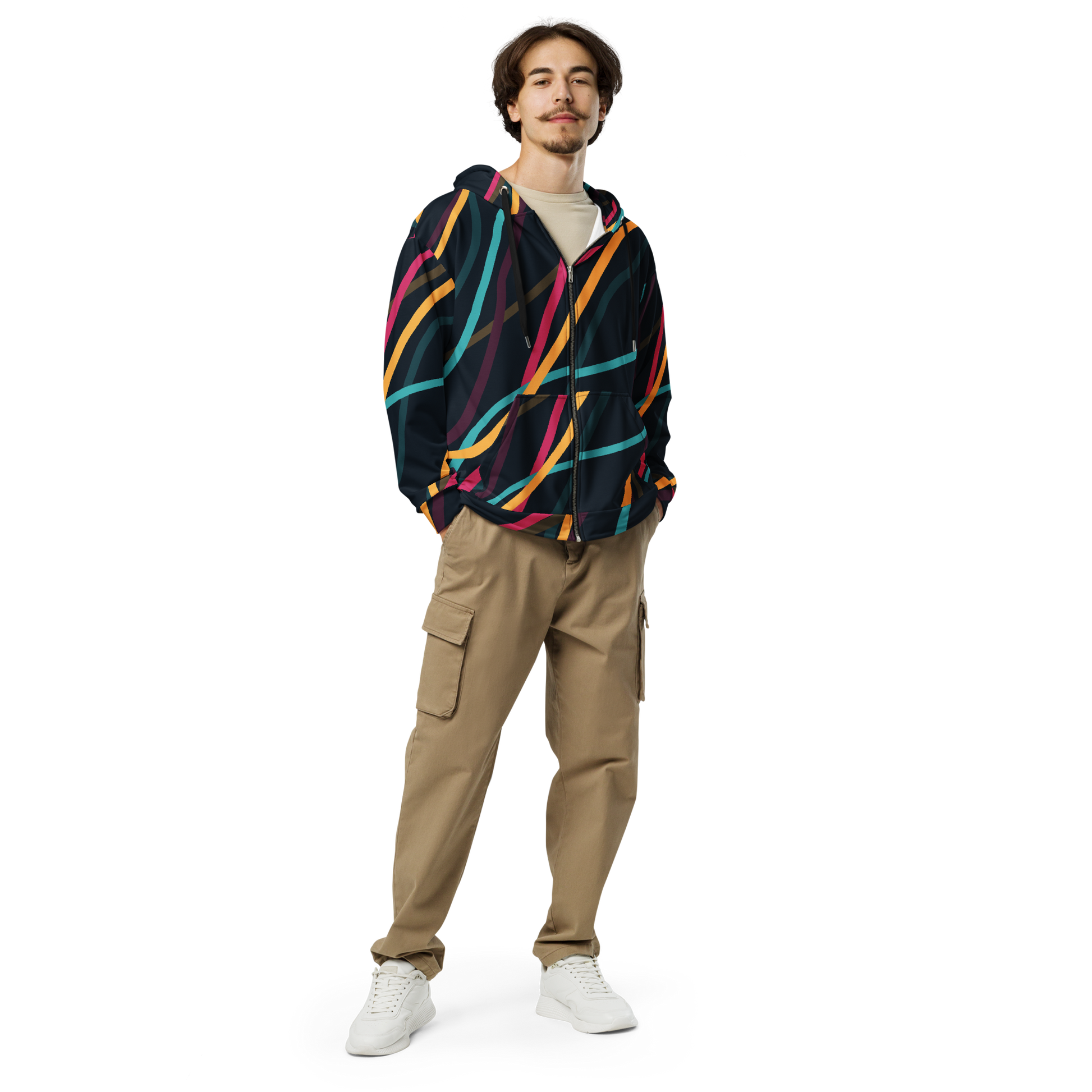 Navy Striped Zip Hoodie - Multicolor Diagonal Stripes - Tag & Stitch Navy Striped Zip Hoodie - Multicolor Diagonal Stripes - Tag & Stitch
