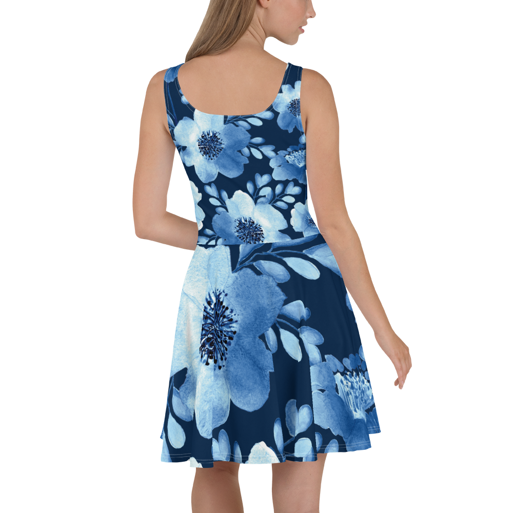 Women's Skater Dress Blue & White Watercolor Florals Tag & Stitch Women's Skater Dress Blue & White Watercolor Florals Tag & Stitch
