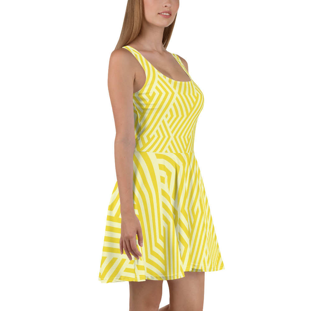 yellow skater dress Yellow Stripes Skater Dress - Geometric Sun Inspired - Size XS