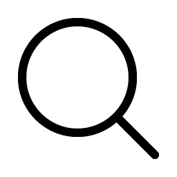 Black magnifying glass icon on a white background.