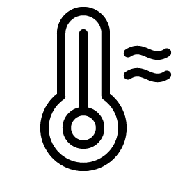 Black and white icon of a thermometer with a equals sign.