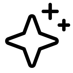 Black star icon with two plus signs above it on a white background.