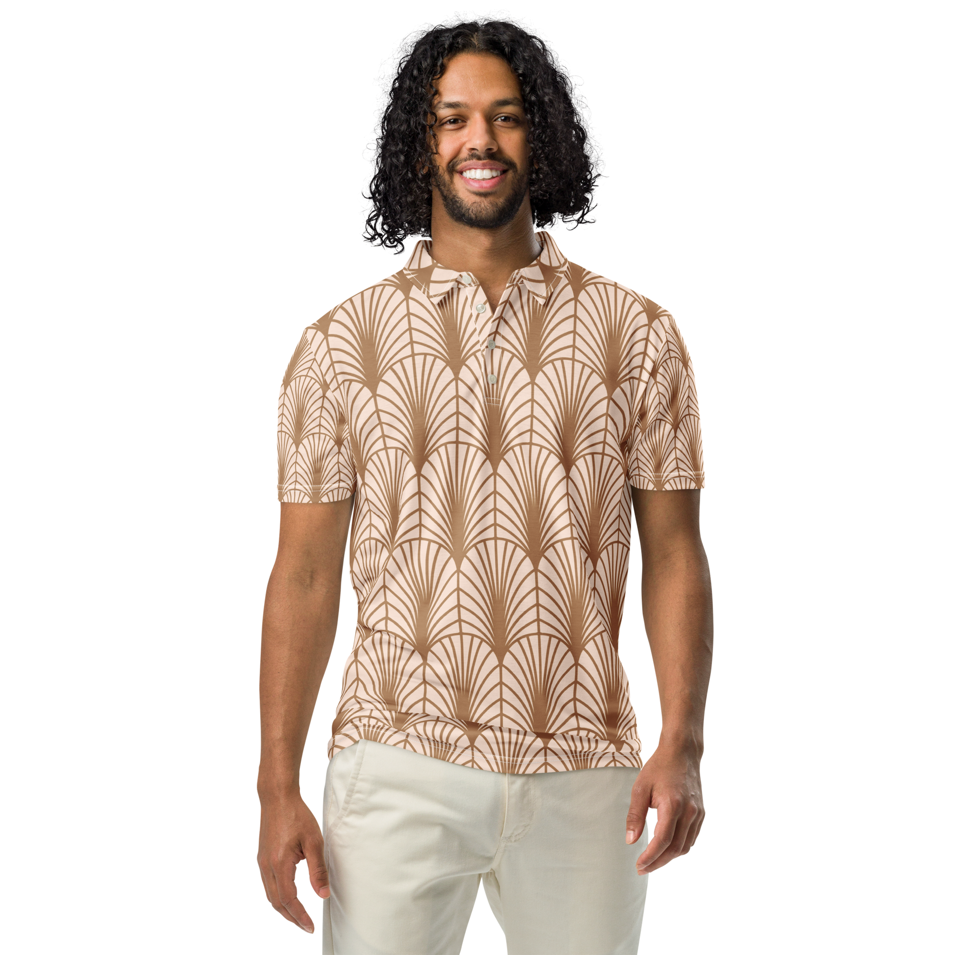 Brown Fan Pattern Polo - Slim Fit Comfort - Size Xs | Tag & Stitch Brown Fan Pattern Polo - Slim Fit Comfort - Size Xs | Tag & Stitch